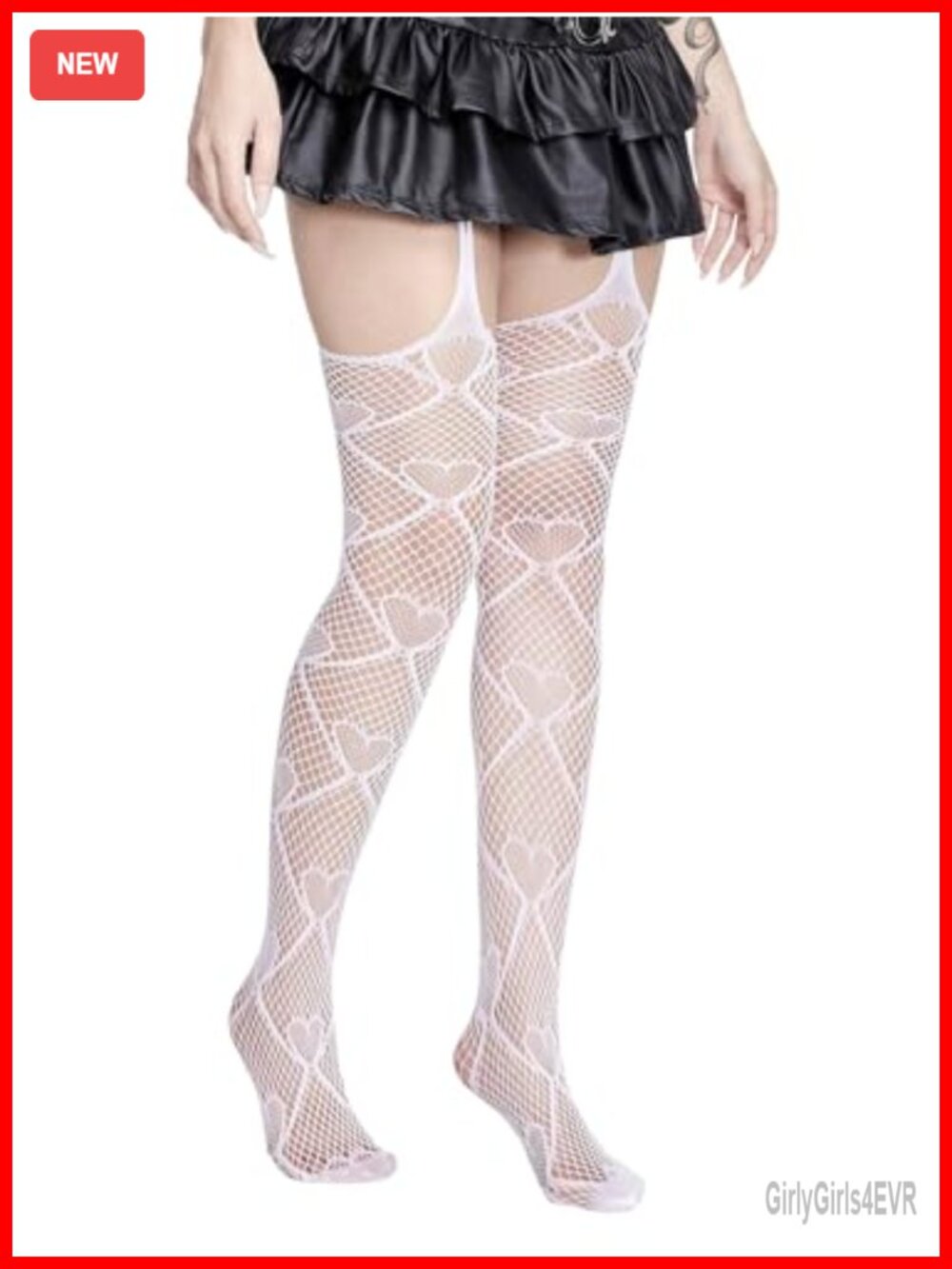 Heart Print Lace Tights High Waist Suspender Pantyhose